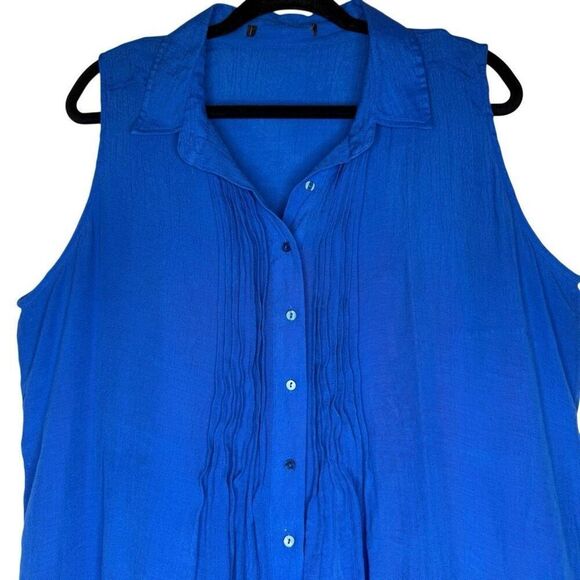 Fever Royal Blue Sleeveless Button Down Top w/Tank Sz XL, Casual, Summer, Travel - Picture 2 of 12